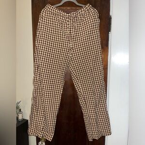 Brown Checkered Drawstring Pants